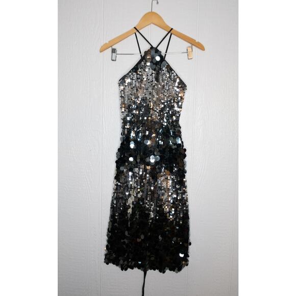 AMYLYNN Silver Austin Sequin Halter-Neck Midi Dress SIZE MEDIUM - Picture 6 of 11